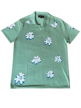 BONOBOS Green Floral Knit Polo Shirt Short Sleeve Mens Size M NWOT
